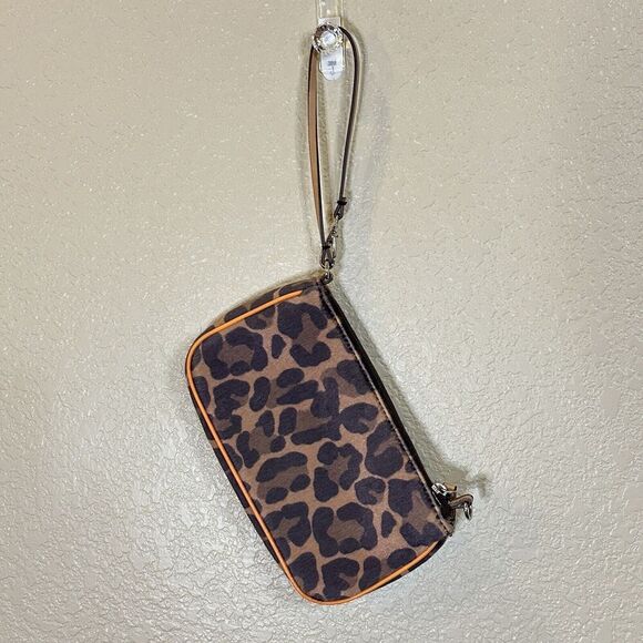 Ann Taylor Live Love Loft Brown & Orange Multi Leopard Cloth CC Zip Wristlet - Picture 5 of 10